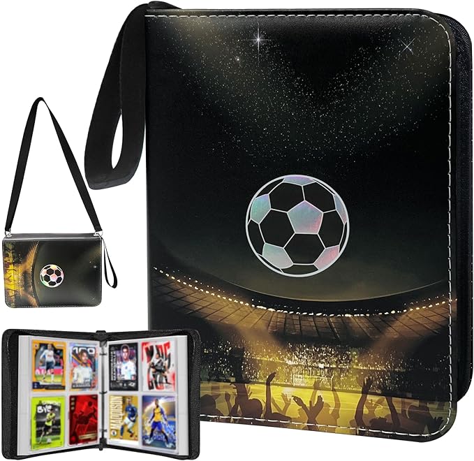 Soccer Card Binder with Shoulder Strap, 4 Pocket with 50 Sleeves up to 400 Cards, Waterproof Card Storage Bag for Boys, Soccer Cards 2025 2026 Display Case