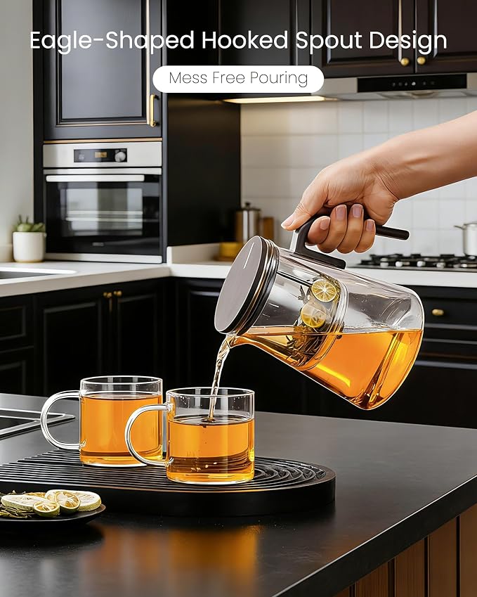 ZENS Enchanted Teapot Set, Magnetic Glass Tea Infuser Pot with 2 Cups for Loose Leaf Tea Steeper, Magic Tea Maker, Mess-Free Loose Tea Diffusers for Tea Lovers Ideal Gifts, 34oz (1000 ml)