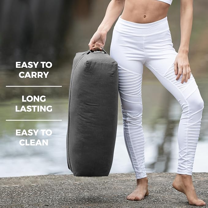 Extra Firm Large Yoga Bolster, 24" x 12" x 6" Cinched OR Zippered Yoga Pillow, Rectangular Cotton Cushion With Removable Cover for Studios, 1 Pack or 2 Pack