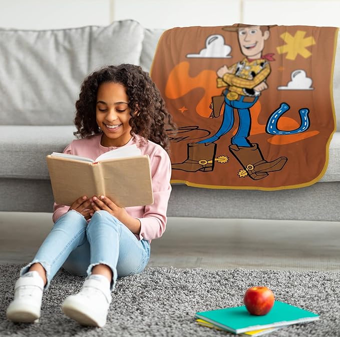 Jay Franco Plush Throw Blanket – 46" x 60" Inches Kids Hero Soft & Cozy Fleece Throw for Bedroom & Couch Décor, Official Licensed Product, Brown - Toy Story Woody