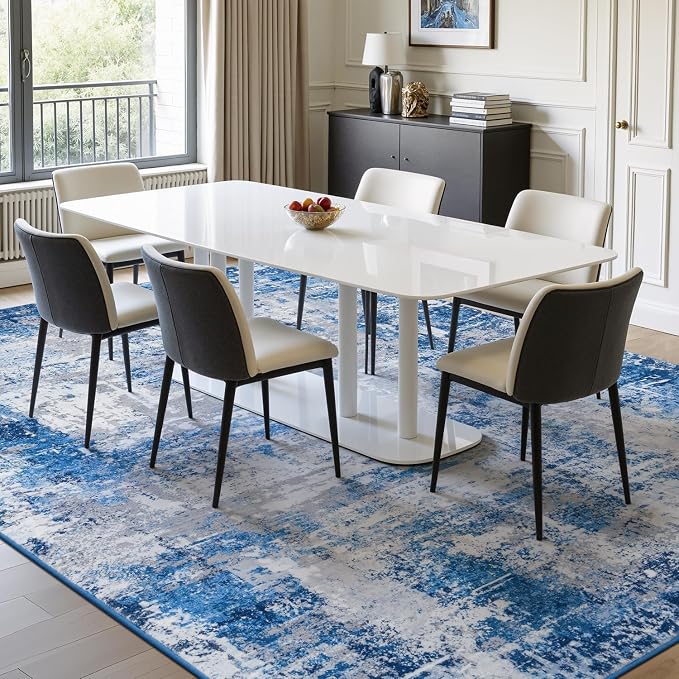 Rugflix 5x7 Area Rugs for Living Room, Washable Blue Grey Large Rug | Machine Washable; Stain-Resistant; Low Pile; Non-Slip; Modern Abstract; Carpet for Bedroom Dining Office Nursery Home