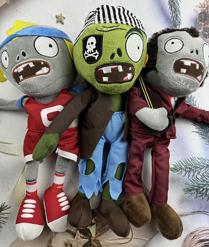 JHESAO 3 PCS Plants and Zombies Plush Toy Zombies Sets Football, Sport Plushies 1 2 Stuffed Soft Pirate Doll, Guitar PVZ Plushies Figure Doll New
