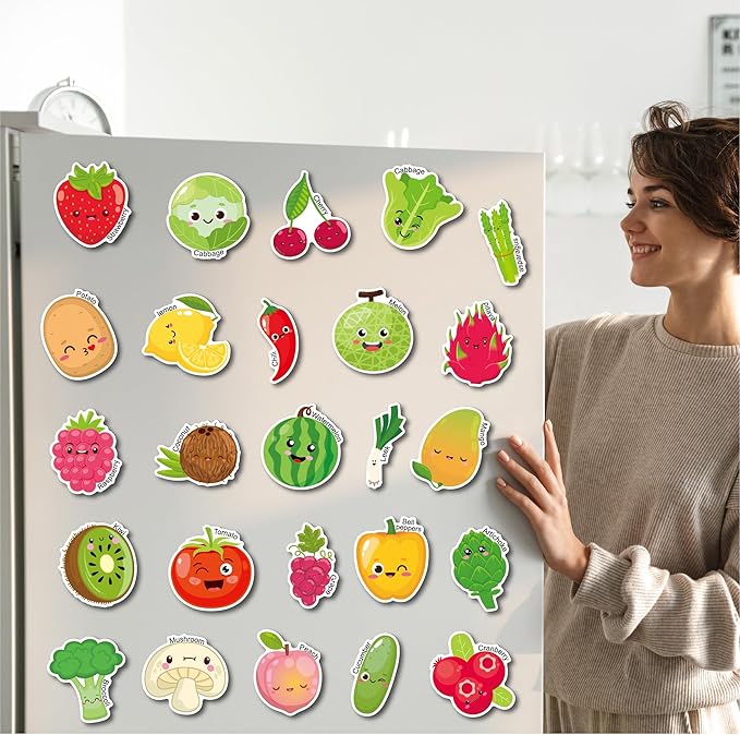 Large Size Cute Fridge Magnets for Toddlers, Preschool Spelling Learning Education Refrigerador Magnetic Toy (Fruits Vegetables 43pcs)