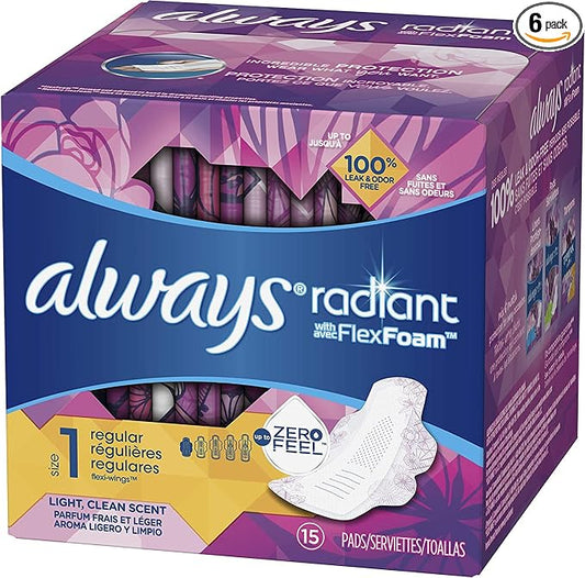 Always Radiant Pads with Wings, Scented (Pack of 6)