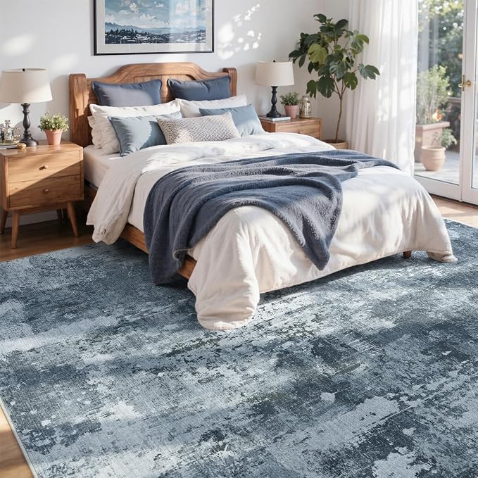 5x7 Ft Area Rugs for Living Room, Soft Non-Slip Washable Rugs Modern Abstract Pattern Carpet for Bedroom Indoor Floor Nursery Home Decor (Blue Grey)