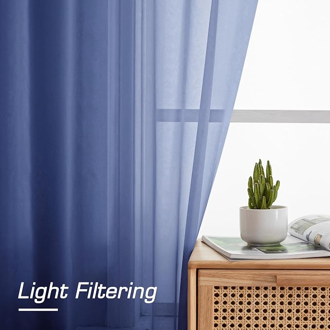 OWENIE Sheer Curtains 54 Inch Length 2 Panels Set, Royal Blue Clear Sheer Short Curtains for Small Window, Light Filtering Rod Pocket Curtain Sheers, 2 Pcs 84 Width 54 Long, Royal Blue