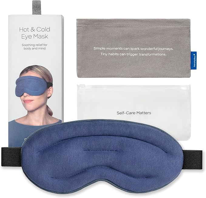 Ostrichpillow Hot & Cold Eye Mask - Clay Beads Hot Cold and Compression Therapy for Dark Circles, Eye Bags, Dry Eyes, Headaches, Migraines - Hook and Loop Closure 2 Protective Bags Included