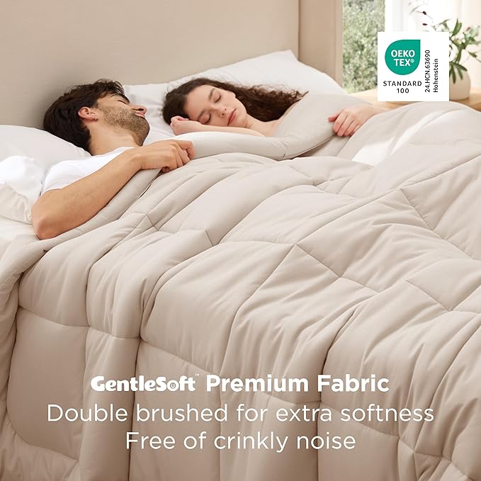 Bedsure Comforter Duvet Insert - Quilted Comforters Oversize Queen Size, All Season Duvet, GentleSoft Down Alternative Bedding, with 8 Tabs, Gifts for Women/Men, Beige, Oversize Queen 98 x 98 Inches
