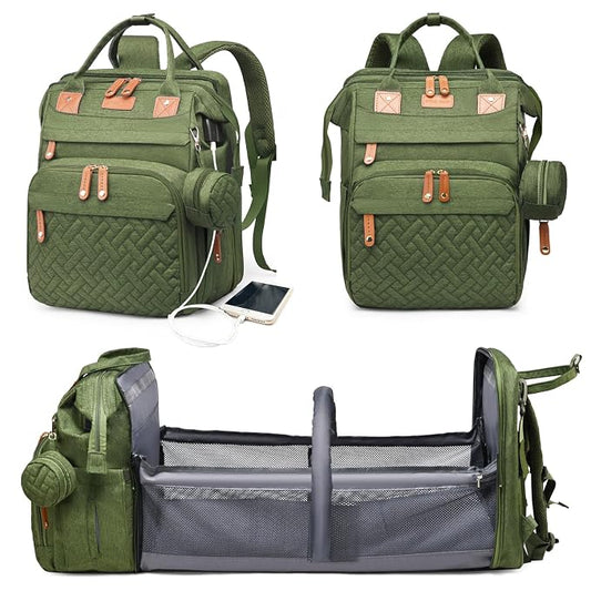 Astro alan Baby Diaper Bags with Changing Station, Waterproof Diaper Bag Backpack for Moms Dads with USB Charging Port, Baby Shower Gifts, Large Capacity diaper backpack, Green