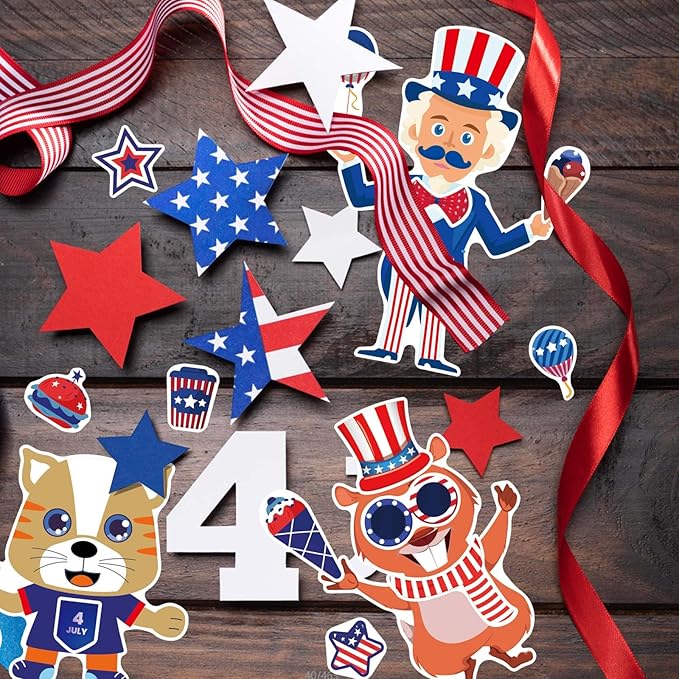 4th of July Sticker Make-a-face Stickers Patriotic Crafts Stickers for Kids, Independence Day Make Your Own Stickers, Fourth of July American Birthday, USA Clasroom Decoration, Memorial Day