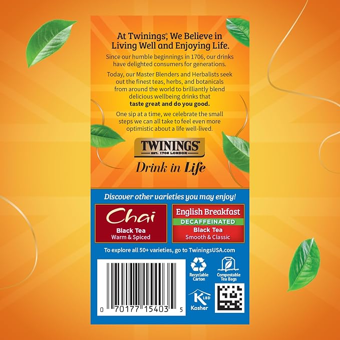 Twinings Variety Pack Black Tea Bags, 20 Count (Pack of 1), Includes English Breakfast, Earl Grey, Irish Breakfast, and Lady Grey, Caffeinated, Enjoy Hot or Iced, 20 Teabags