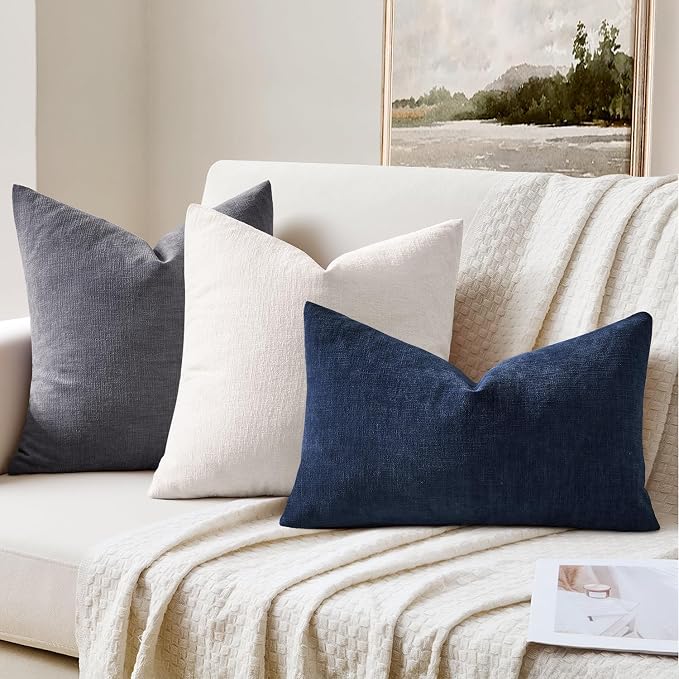 MIULEE Navy Chenille Couch Throw Pillow Covers, 20x20 | Set of 2, Soft Coastal Home Decor, Modern Farmhouse Decorative Pillowcases for Sofa Living Room Bed