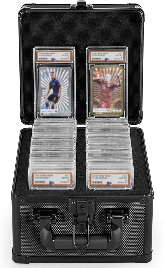 Graded Card Case - Aluminum Alloy Graded Card Storage Box Compatible with 60+ Card Slabs, Sports Trading Card Case Fits PSA, CSG, BGS and Top Loaders