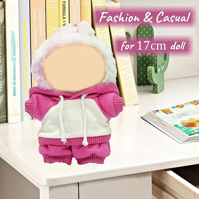 17cm Dolls Clothes,Casual Stylish Hoodies & Pants Doll Outfit Set, Stylish Doll Clothing Accessories for 17cm/15cm-Pink(No Doll)