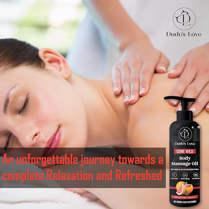 Organic - Grapefruit Full Edible Body Massage Oil - Refreshing, Calming | No Stain & Non-Sticky | with Fractionated Coconut Oil, Grapefruit & Lime Oil - 8.45 Fl Oz