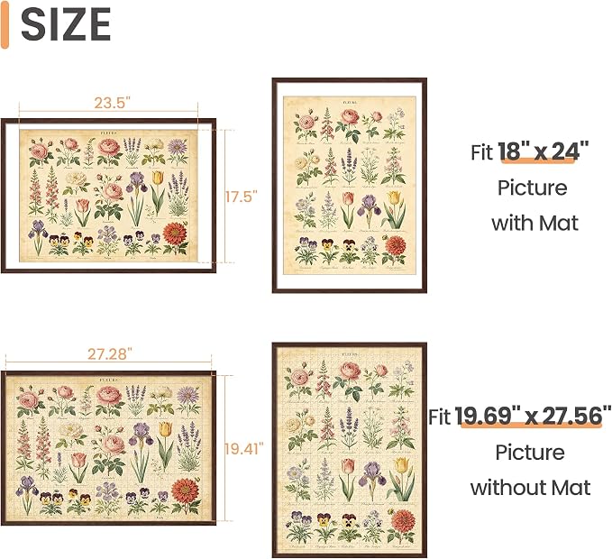 upsimples 19.7x27.6 Puzzle Frame, Display 18x24in with Mat or 50x70cm Without, Wall Hanging 1000 Pieces Puzzles Frames, Brown, 1 Pack