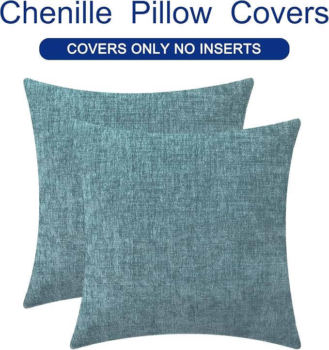 CaliTime Decorative Couch Throw Pillow Covers 22 X 22 Inches Smoke Blue | Pack of 2, Cozy Chenille Cushion Cases for Sofa Bed Living Room Farmhouse Home