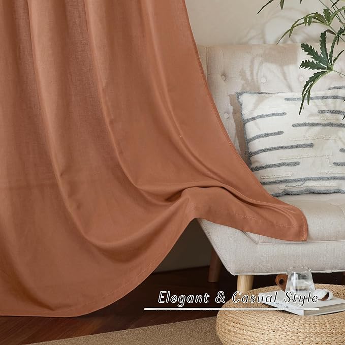 NICETOWN Caramel Linen Curtains for Kitchen, Thick Flax Small Window Treatments Semi Sheer Privacy Assured with Light Through for Cafe/Bathroom, W55 x L92, 2 Panels