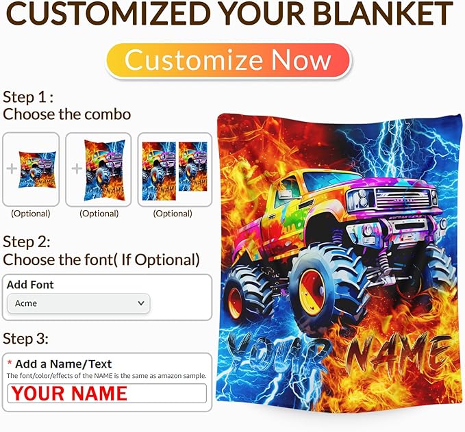 Trucks Blanket for Boys Personalized Car Throw Blankets Gift for Kids Truck Lovers, 50x60 Inches All Season Lightweight Comfy Custom Throw for Sofa Chair Bed Office Home Decor