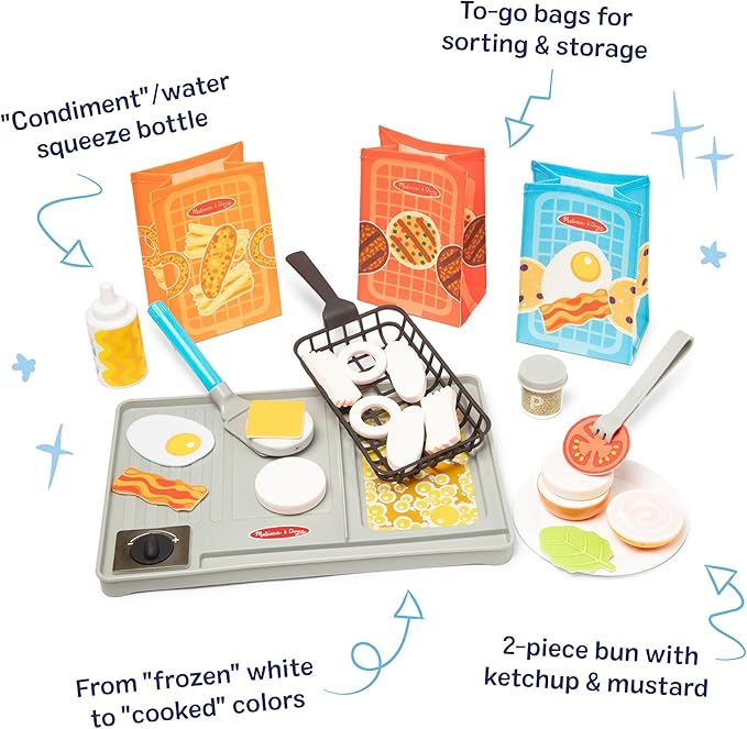 Melissa & Doug Flip & Fry Grill Play Set with Water Wow!® Kids Kitchen Playset with Color Changing Play Food, Preschool Toys for Girls & Boys Ages 3+
