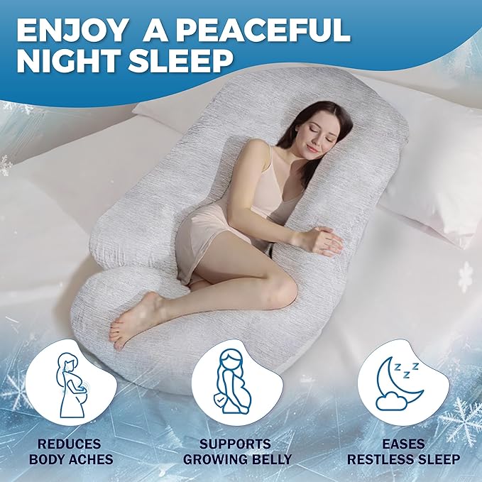 PILLANI Cooling Pregnancy Pillows for Sleeping – 57-Inch Maternity Pillow for Pregnant Women with Breathable, Removable Washable Cover – Support for Back, Belly, Neck, Legs, & Hips – Full Body Pillow