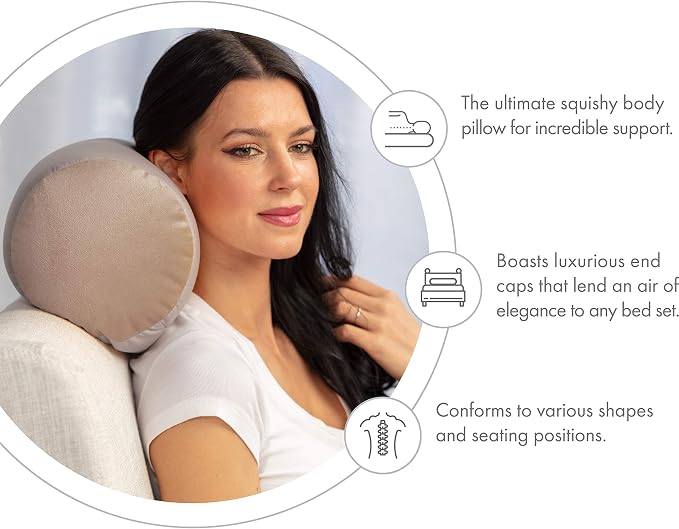 Microbead Bolster Neck Roll Pillow, Gently On Body, Head, Neck & Shoulders No Pain Rest, Relax Sleep - Silky Feel Prevent Wrinkles & Hair Breakage - Lightweight Cylinder Tube, 14" x 8", Stone Grey