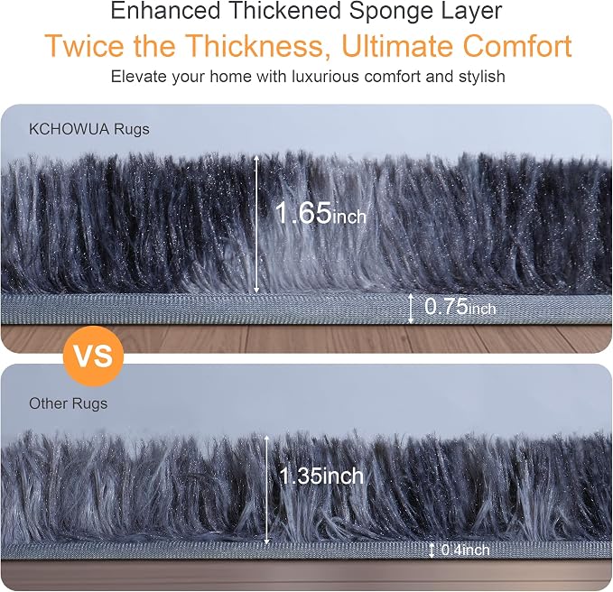 KICHOWUA 5x8 Thick Dark Grey Fluffy Shag Rug for Bedroom, Plush Washable | Area Rug for Living Room, Kids Nursery, Dorm Room, Non Slip Shaggy Floor Carpet