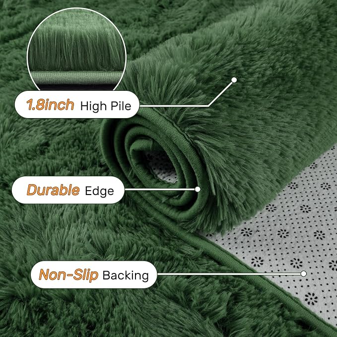 9x12 Area Rugs for Living Room Green Fluffy Shag Rug,Plush Bedroom Grass Carpet for Kids Teens Indoor Classroom Home Decor Aesthetic