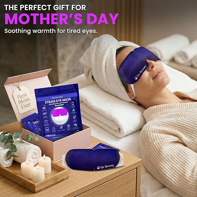 Eye Serenity Steam Eye Mask, Heated Eye Mask, Self Heating Warm Compress for Dry Eyes, Fast Relief for Stye, Puffy Sensitive Eyes, Moist Heat, Mothers Day Gifts for Women and Men - Unscented