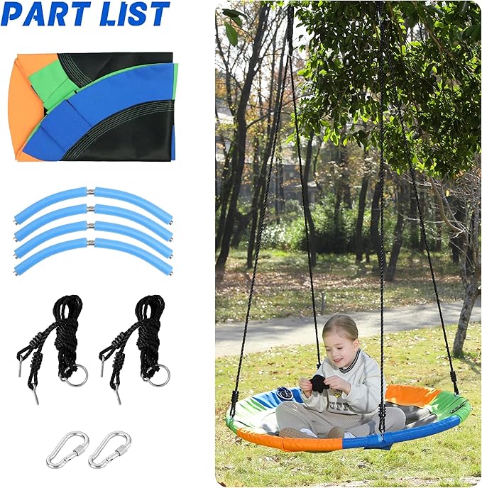 Saucer Tree Swing Seat for Kids 40 Inch Outdoor Round Tree Swing for Children Heavy Duty Safe Durable Easy Install for Backyard Multicolor