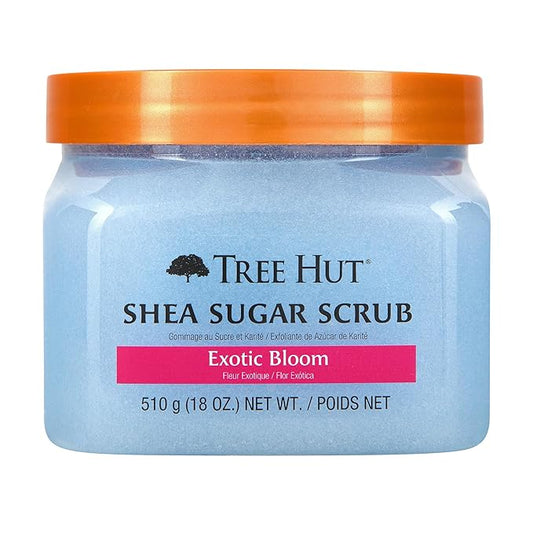 Tree Hut Exotic Bloom Shea Sugar Scrub, Exfoliating, Hydrating & Moisturizing Body Scrub with Shea Butter & Nourishing Essential Oils, Smooth & Soften Skin, 18 oz