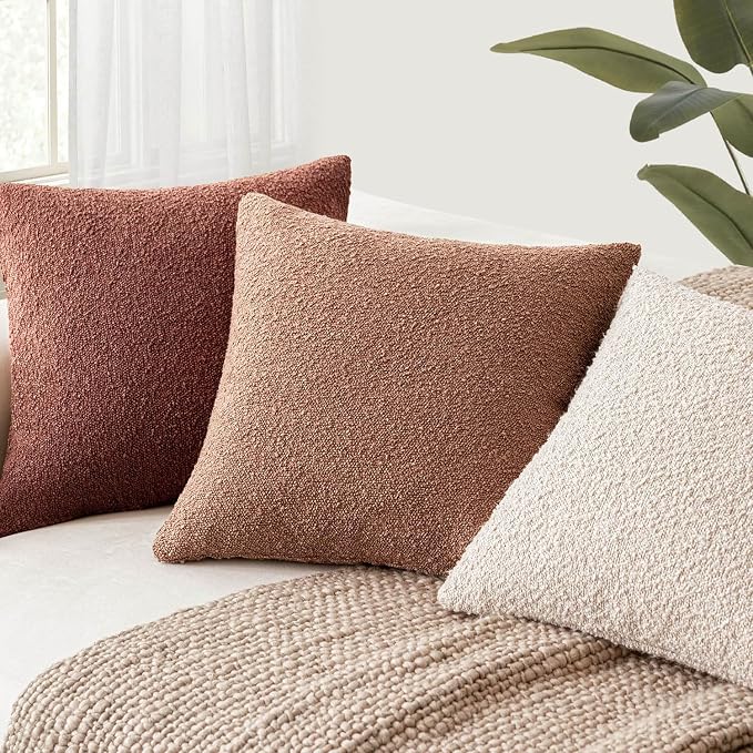 Foindtower Pack of 2 Textured Boucle Throw Pillow Covers Accent Solid Decorative Lumbar Pillow Cases Cozy Couch Cushion Case for Chair Sofa Bedroom Living Room Home Decor 12x20 Inch Dusty Orange Hazel