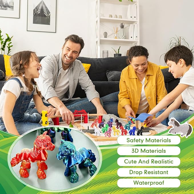 Honoson 12 Pcs 3D Printed Fidget Toy 3D Printed Horse Small Animal Toy Flexible Cute Articulating Pet Stress Relief Fidget Toys for Play and Display(6cm)