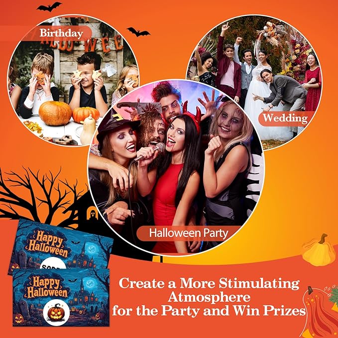 Halloween Scratch Off Cards, 50 Pumpkin Scratch Off Tickets, Spooky Party Game Cards for Adults Family Groups Supplies Classroom Activities - B07
