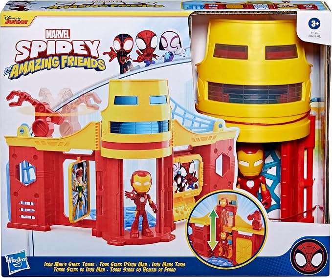 Spidey and his Amazing Friends Stark Tower Playset, Includes 4-Inch Iron Man Action Figure, Marvel Super Hero Toys for Kids 3 and Up
