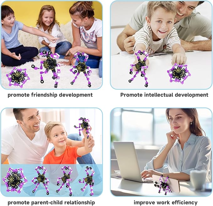 4 Pcs Fidget Toys Transformable Fidget Spinners Autism ADHD Anxiety Stress Relief Sensory Toys for Kids and Adults Deformable Robot Spinner Fingertip Gyros for Party Favors Classroom Prizes (Purple)