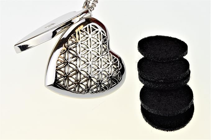 Wild Essentials Heart of Chrome Essential Oil Diffuser Nickel Free Alloy Locket Pendant with 24 inch Chain, 6 Refill Pads, Customizable Color Changing Perfume Jewelry for Aromatherapy