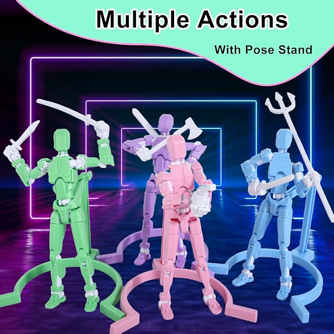 Creative Action Figure with Pose Stand,Building Toy Sets,3D Robot,Lucky Puppet Joints for Boys,Girls,Men,Women,Multi-Jointed Moveable Dummy Desk Decoration,Desktop Ornament for Game Lover (Green)