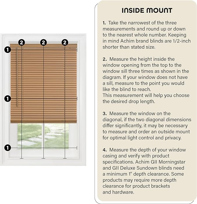 Cordless Light Filtering Mini Blind - 23 Inch Width, 42 Inch Length, 1" Slat Size - Pearl White - Cordless GII Morningstar Horizontal Windows Blinds for Interior by Achim Home Decor