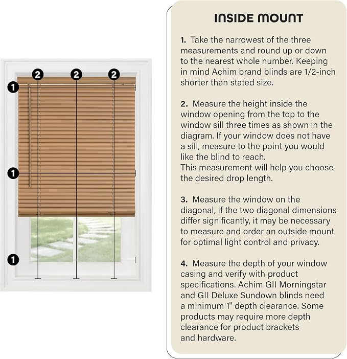 Cordless Light Filtering Mini Blind - 37 Inch Width, 64 Inch Length, 1" Slat Size - Pearl White - Cordless GII Morningstar Horizontal Windows Blinds for Interior by Achim Home Decor