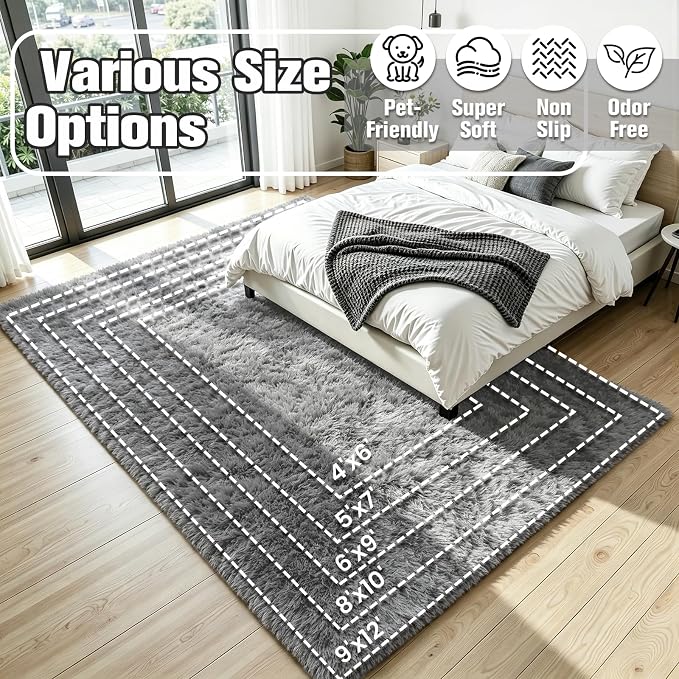 5x7 Area Rug for Living Room, Ultra Soft Fluffy Light Grey Rugs for Bedroom, Non Slip Large Shag Carpet, Fuzzy Plush Nursery Rug, Thick Washable Indoor Floor Carpets for Kids Office Dorm Home Decor