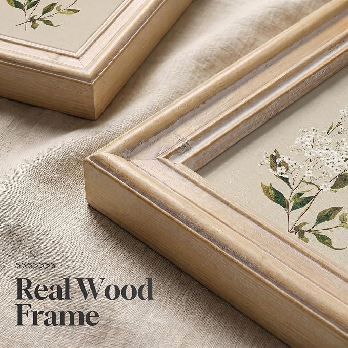 Framed Vintage Botanical Floral Wall Art for Living Room, 6 Piece 11x14 In | Neutral flower pictures, Retro wood frame, Canvas prints, Wall decor for living room bedroom hallway, Gallery wall art sets