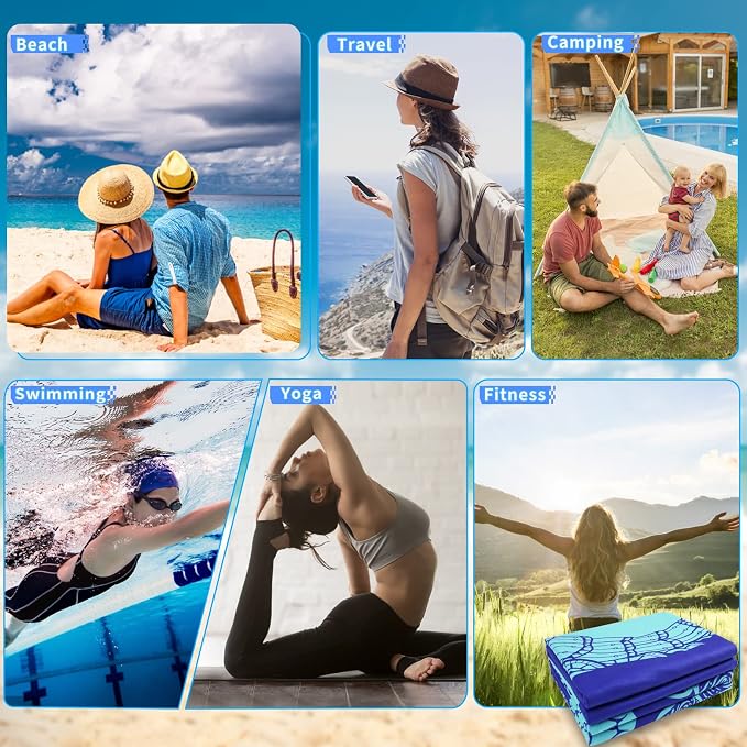 6 Pack Microfiber Oversized Lightweight Beach Towel 71"x32" Extra Thin Large Sand Free Towels Travel Swim Pool Yoga Gym for Adults Women Men Beach Essentials Accessories Vacation Gift