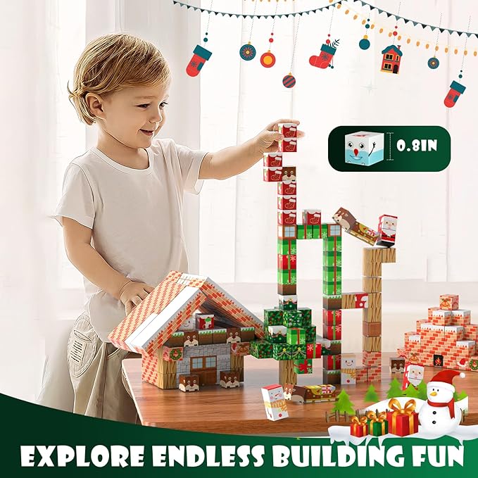 100 Pcs Magnetic Blocks, Magnetic Building Blocks for Kids, Build Mine Magnet World Set with Christmas Snow Magnet Blocks, Magnetic Building Cubes STEM Construction Toys for Kids Ages 3 4 5 6 7 8