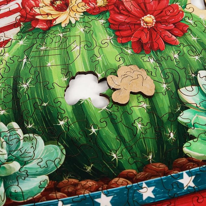 MEATRN Globular Succulent Cactus Wooden Puzzles - Premium Wood Puzzles for Adults, Botanical Art Display Puzzle, Pieces Fit Together Perfectly, Home Decoration, 497 Pcs, 17.3X 16.3in