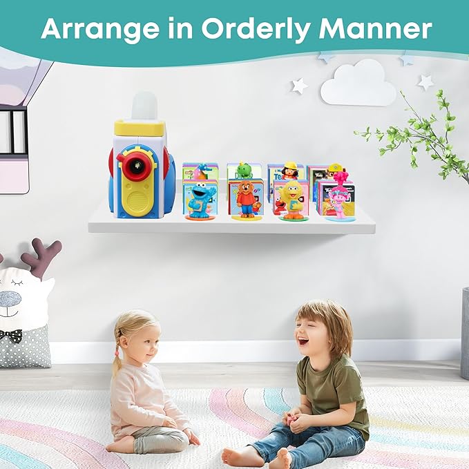PHOENANCEE Floating Shelves for Little Tikes Story Dream Machine,Wall Shelf for Little Tikes Projector Books Audio Play Character Storage Tray Organizer for Toddlers and Kids Girls Boys,Oak(White)