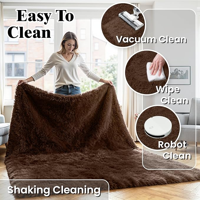 5x8 Area Rug for Living Room, Ultra Soft Fluffy Brown Rugs for Bedroom, Non Slip Large Shag Carpet, Fuzzy Plush Nursery Rug, Thick Washable Indoor Floor Carpets for Kids Office Dorm Home Decor