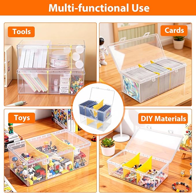 SAMYUCHO Trading Card Storage Box with 2 Dividers for 500 Sports Cards, Plastic Bulk Display Holder Collection Organizer Cases Container Fit for Baseball Football Playing Magic Cards 1 Pcs