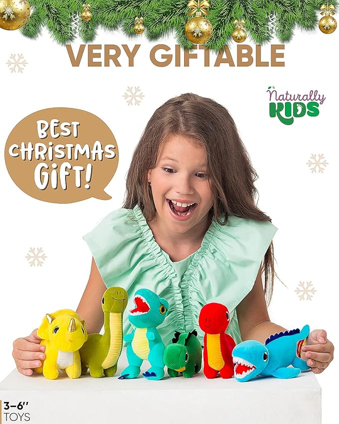 Naturally KIDS Stuffed Animal, Toddler Gifts for Boys, Girls, Plush Dinosaur Toys Set 6