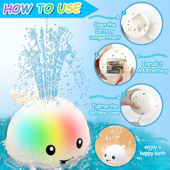 ZHENDUO Baby Bath Toys, Light Up Bath Toys, Sprinkler Bathtub Toys for Toddlers Infant Kids Boys, Automatic Spray Water Bath Toy, Pool Bathroom Baby Toy